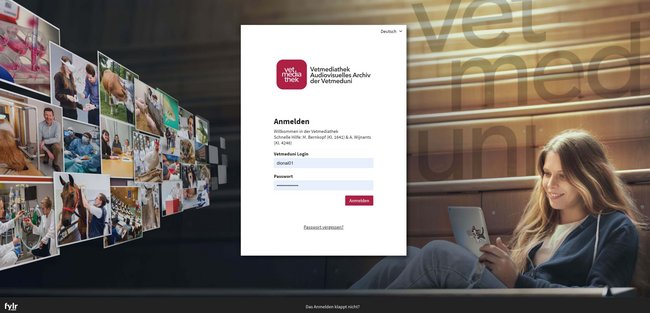 Bild der Login-Seite der Vetmediathek