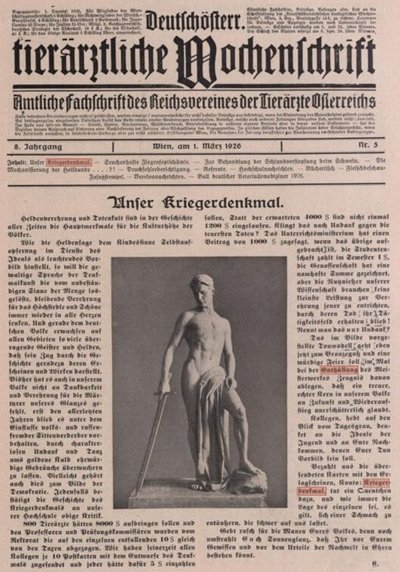 Titelblatt der deutschösterreichischen tierärztlichen Wochenschrift mit Bericht über Enthüllung Kriegerdenkmal